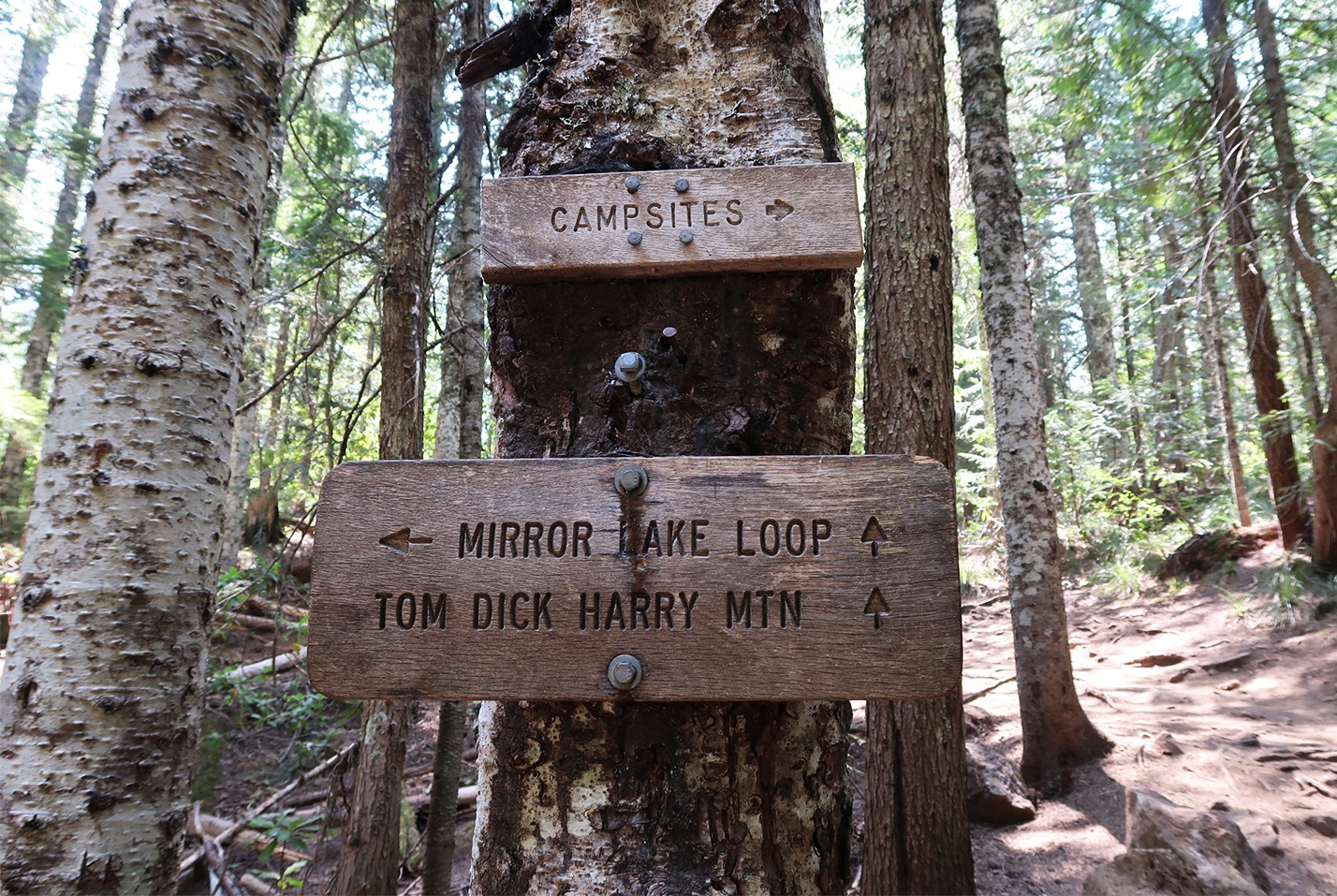 mirror lake direction wood sign