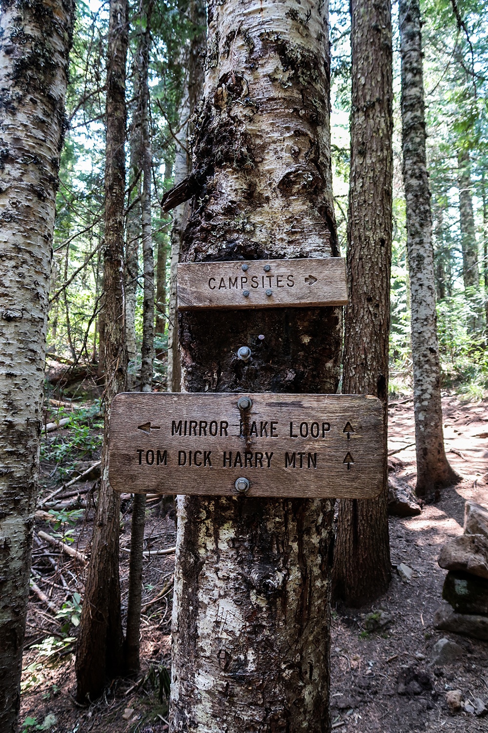 Mirror Lake hiking trail signs