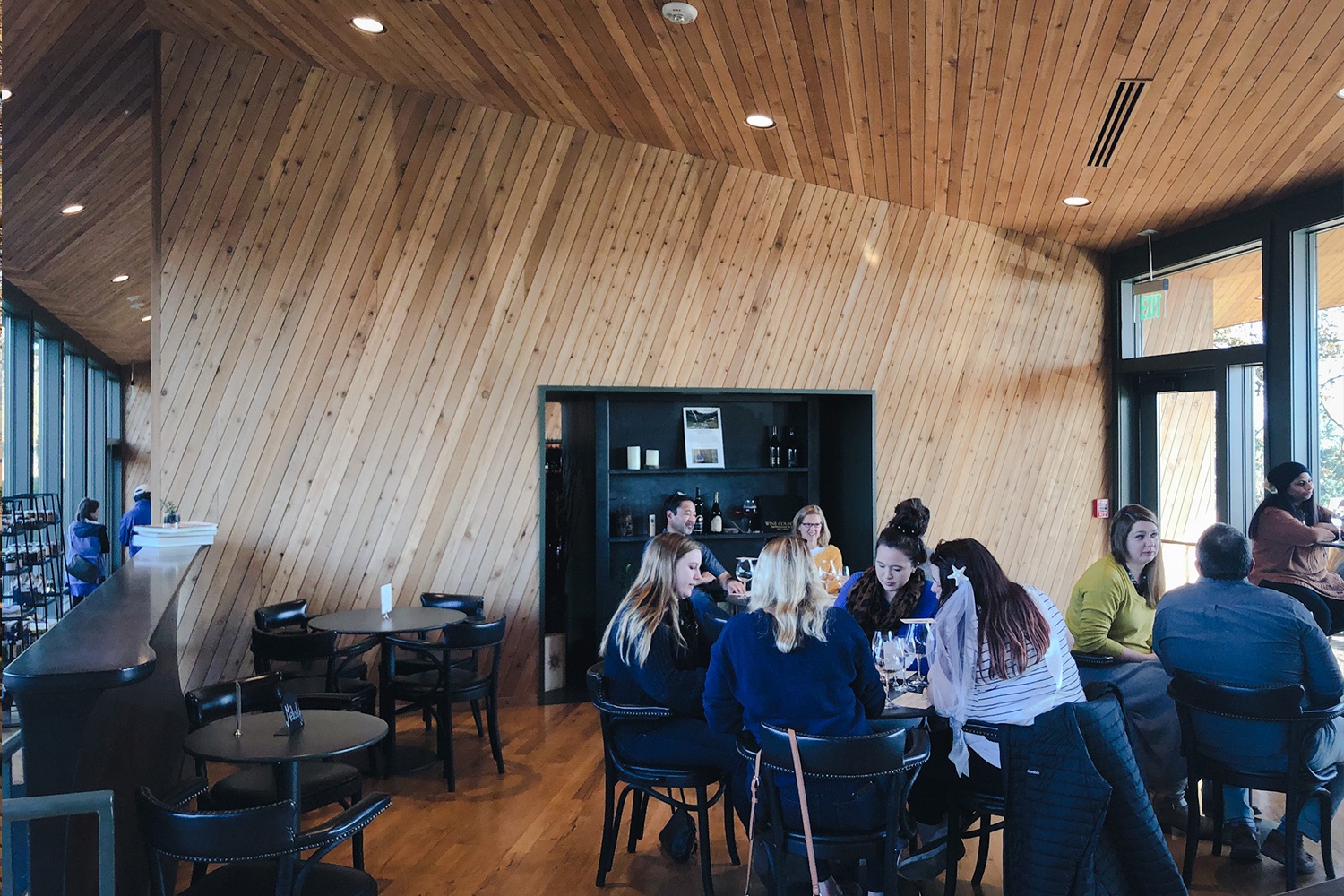 people hanging out in the tasting room