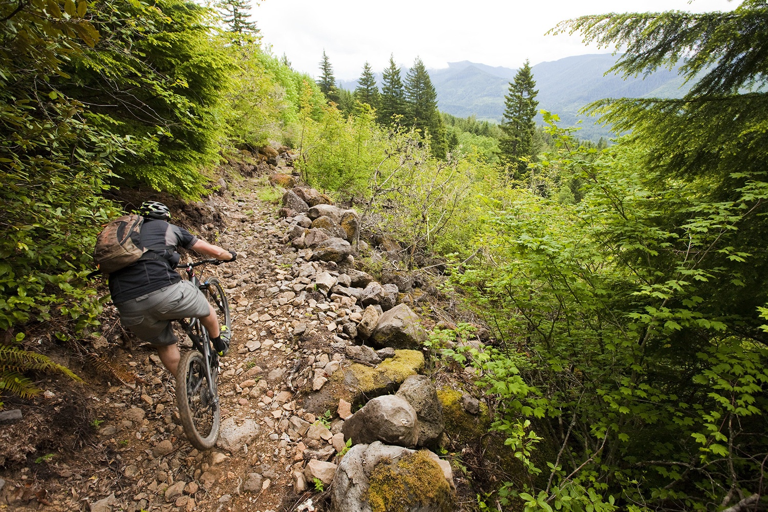 man riding uphill in the sandy ridge trail system
