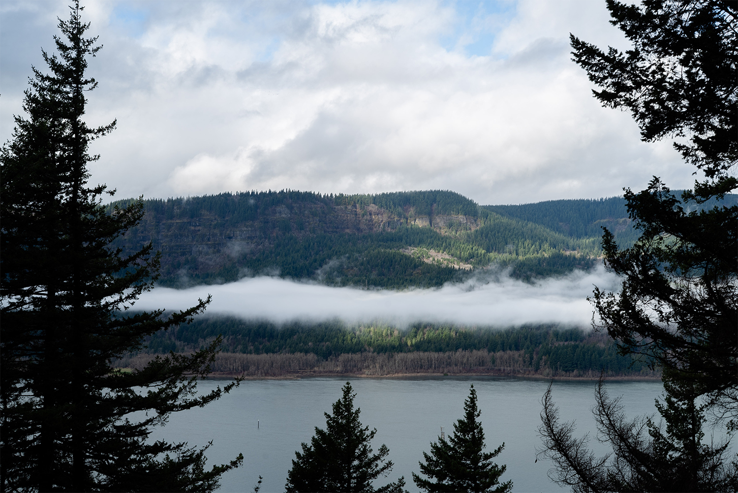 view of part of the columbia river gorge from multnomah falls trail